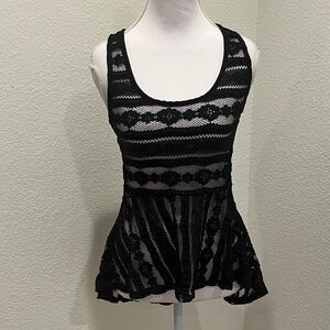 Black Lace Peplum Tank Top - Women's